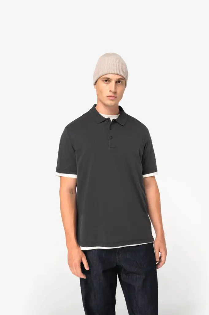 Ecologische verwassen herenpolo van jersey — productfoto 2