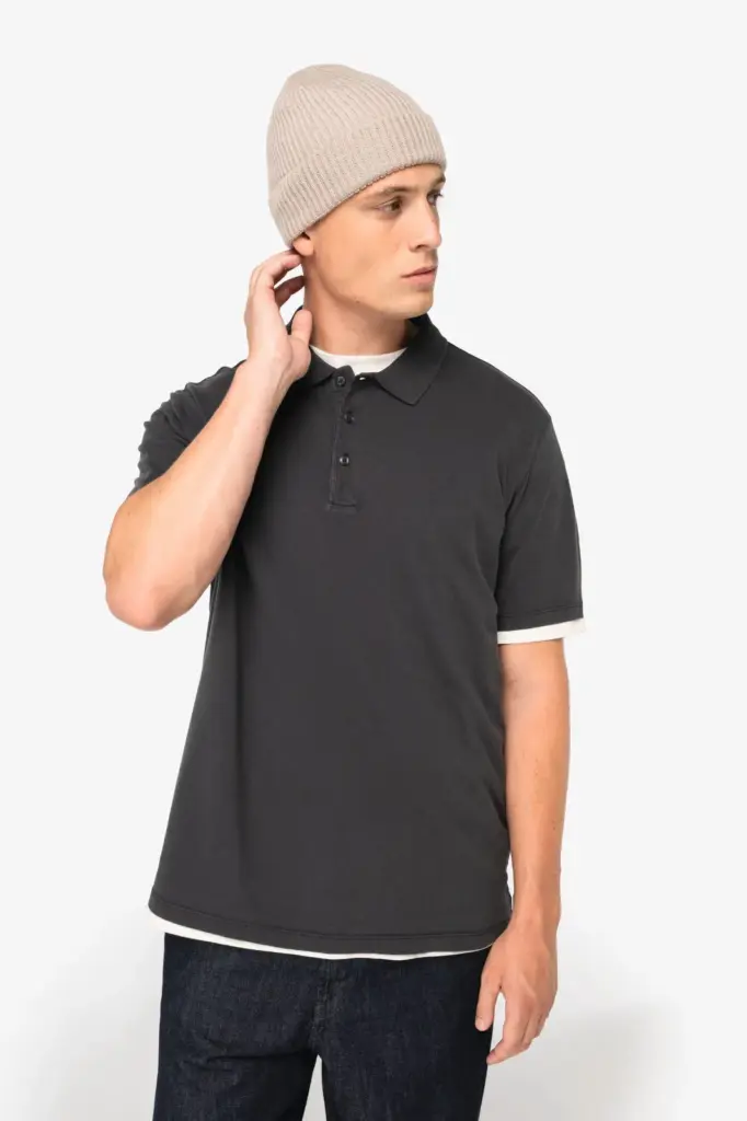 Ecologische verwassen herenpolo van jersey — productfoto 3