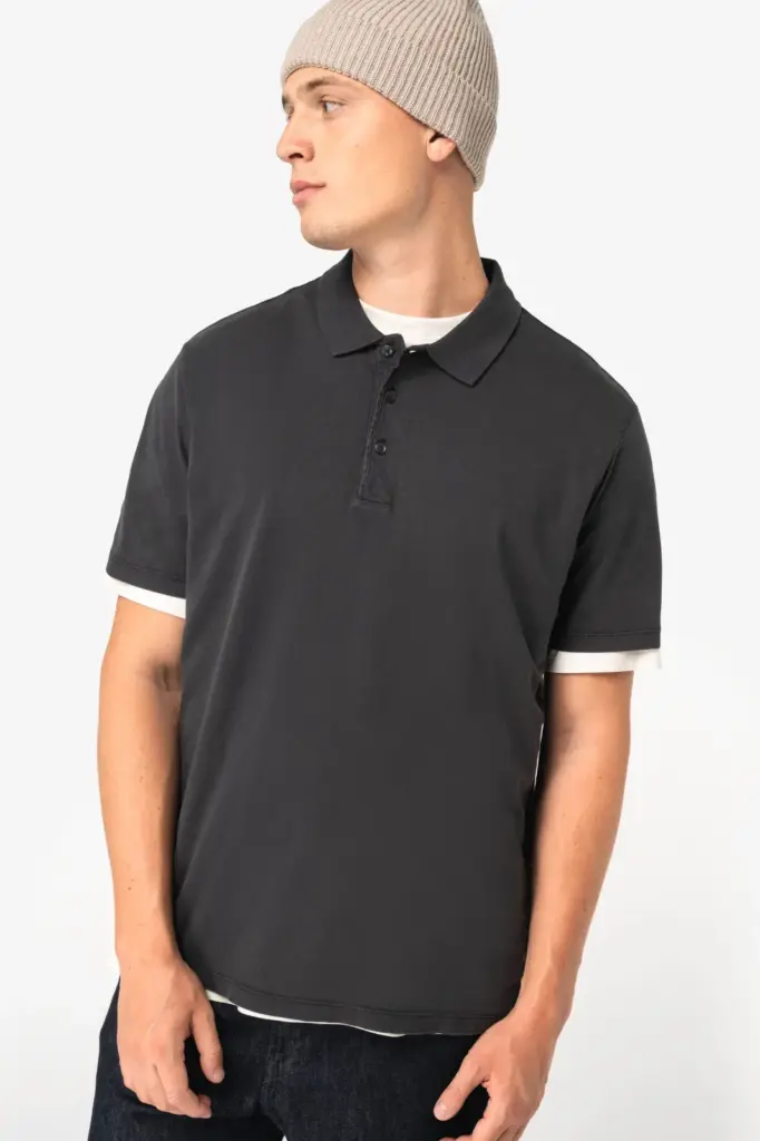 Ecologische verwassen herenpolo van jersey — productfoto 4