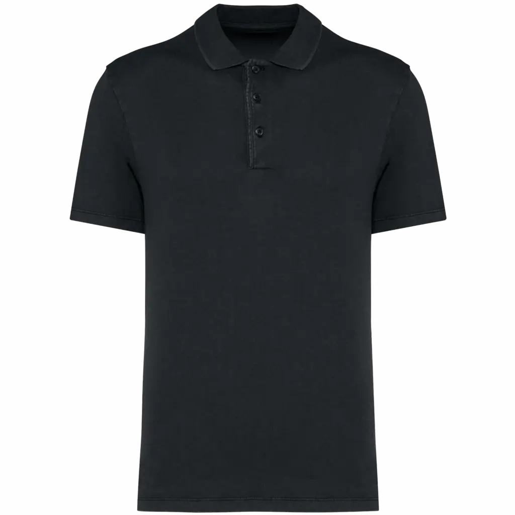 Ecologische verwassen herenpolo van jersey, washed coal grey — productfoto 6