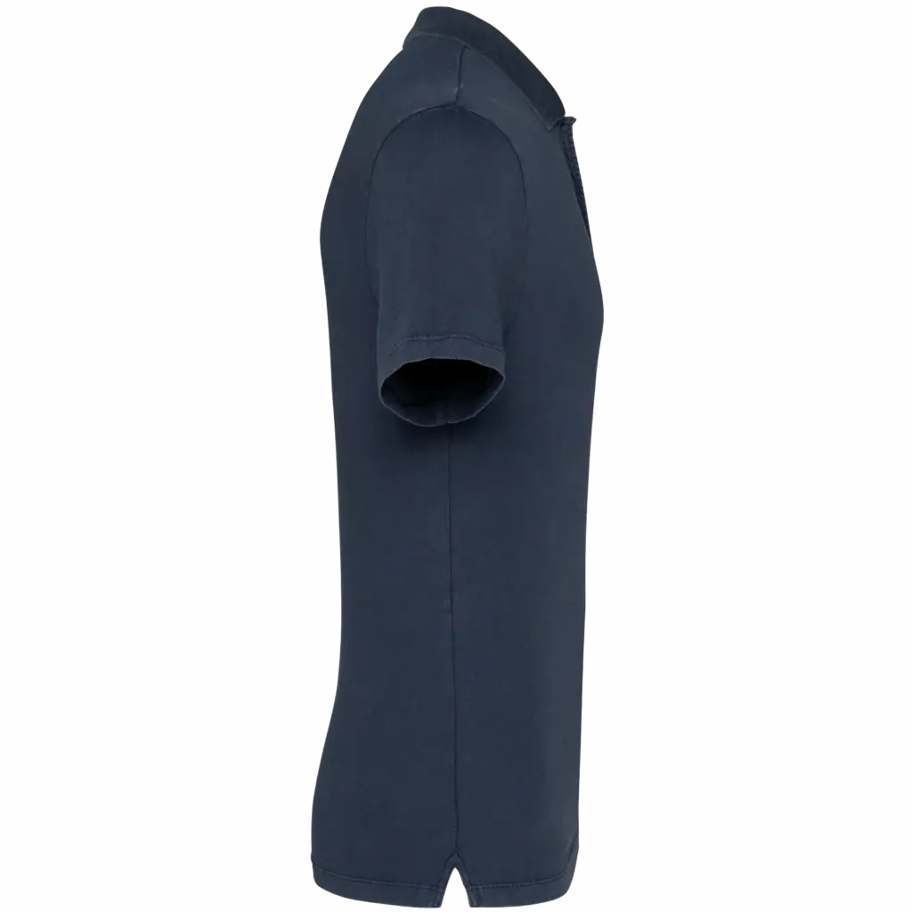 Ecologische verwassen herenpolo van jersey, washed navy blue — productfoto 6