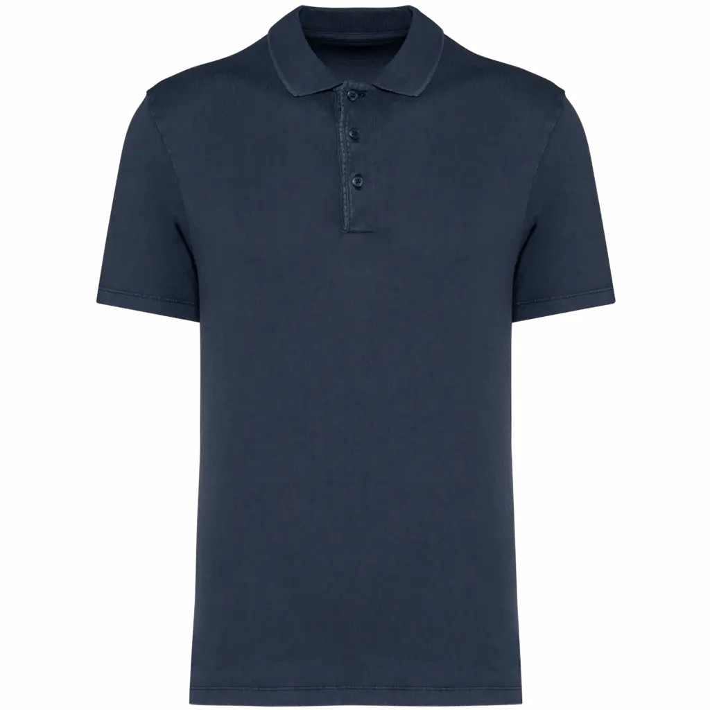 Ecologische verwassen herenpolo van jersey, washed navy blue — productfoto 7