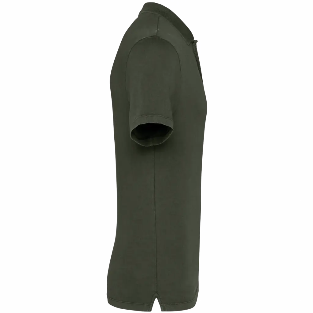 Ecologische verwassen herenpolo van jersey, washed organic khaki — productfoto 7