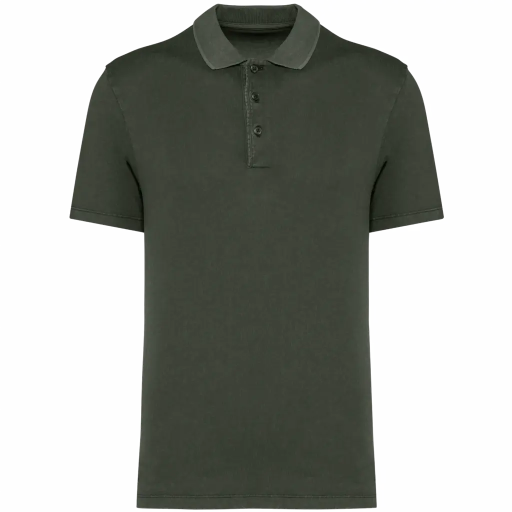 Ecologische verwassen herenpolo van jersey, washed organic khaki — productfoto 8