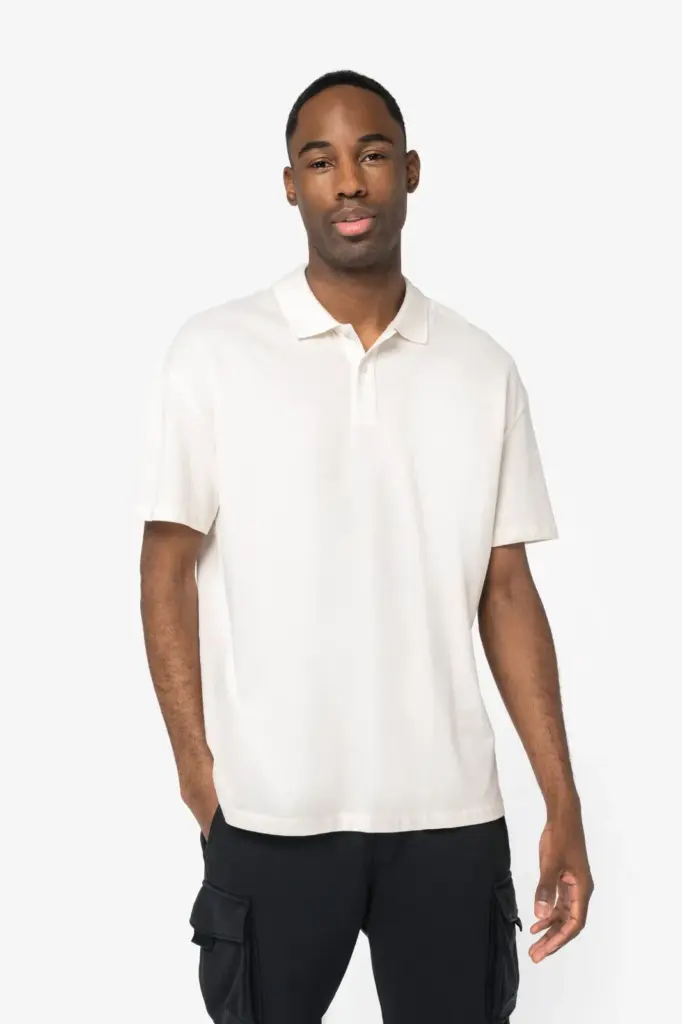 Ecologische herenpolo van piquétricot met afhangende schouders