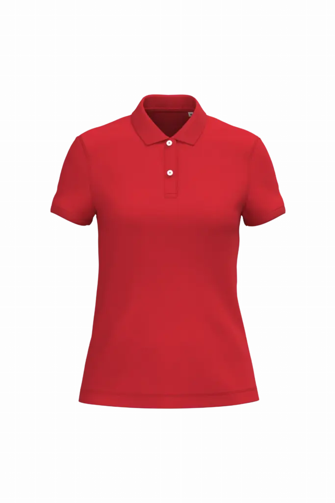 Ecologische damespolo in piquétricot, poppy red — productfoto 16