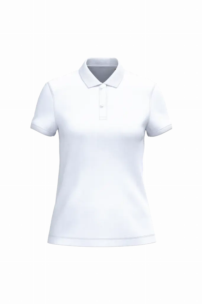 Ecologische damespolo in piquétricot, white — productfoto 20