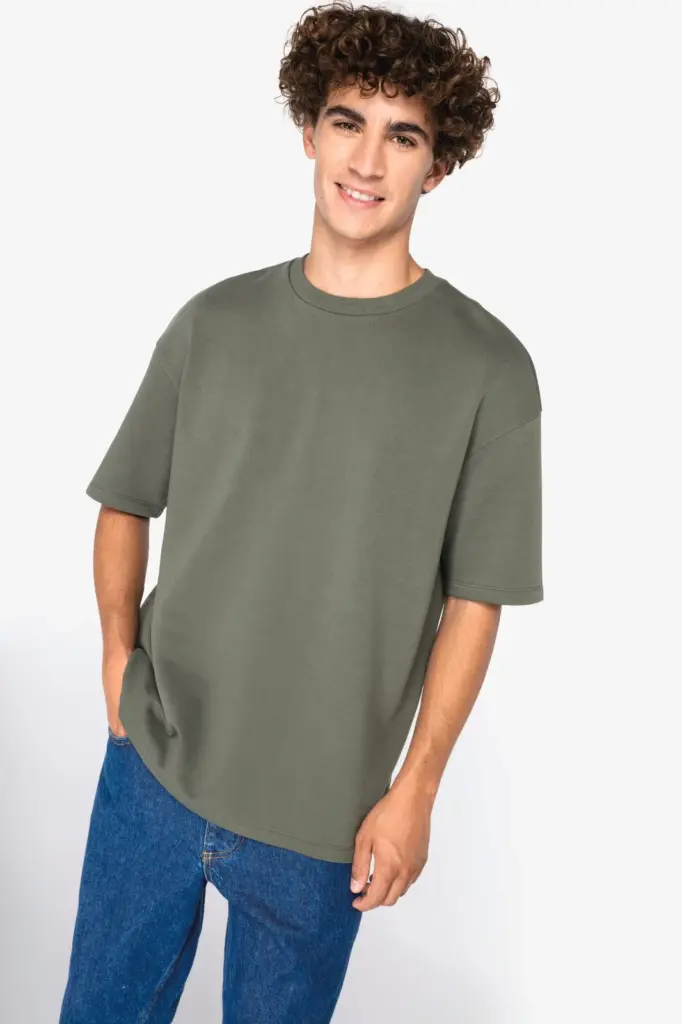 NS308-4_2024 - Hidalgo-werbeartikel Ecologisch oversized uniseks T-shirt French Terry — productfoto 4