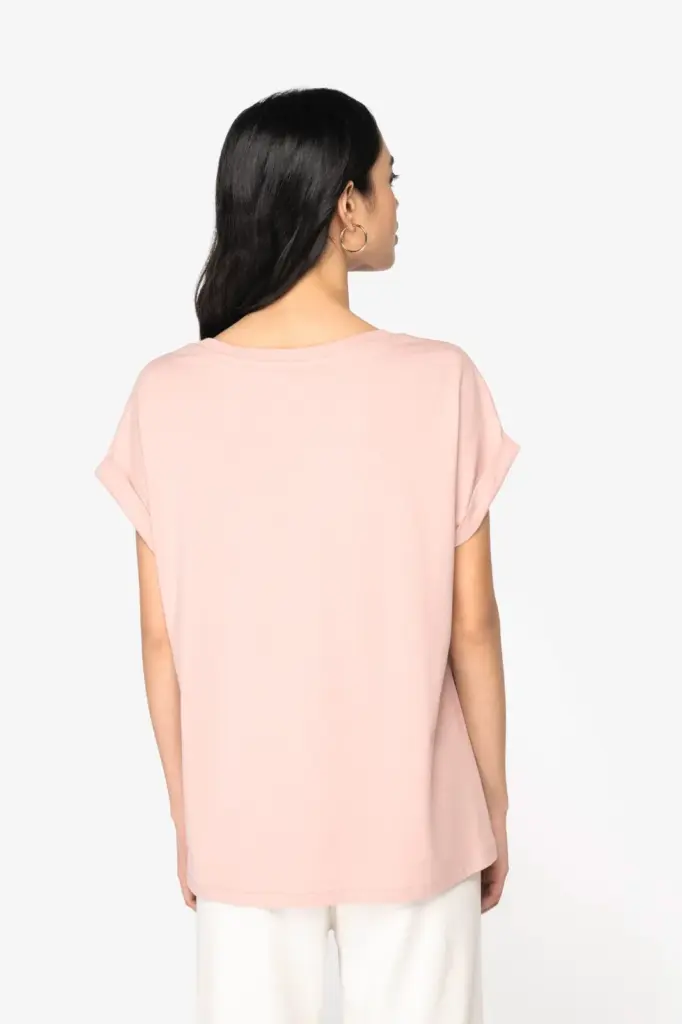 NS309-3_2024 - Hidalgo-werbeartikel Ecologisch dames t-shirt met mouwen met omslag — productfoto 3