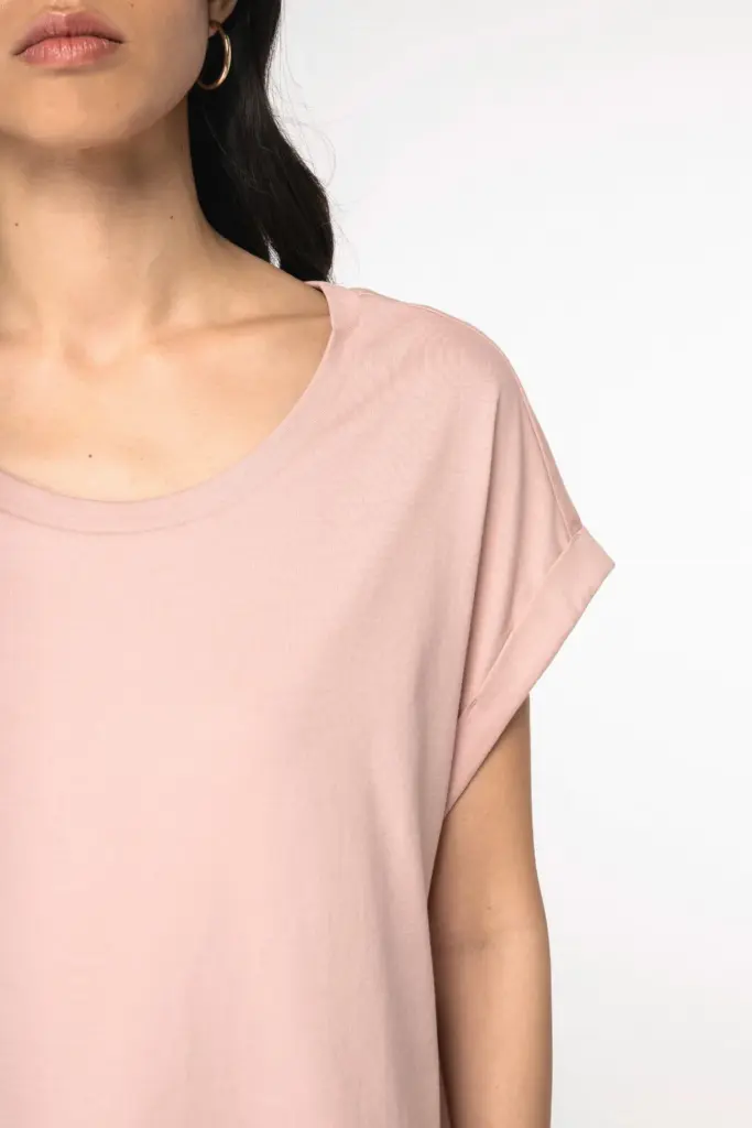NS309-5_2024 - Hidalgo-werbeartikel Ecologisch dames t-shirt met mouwen met omslag — productfoto 4