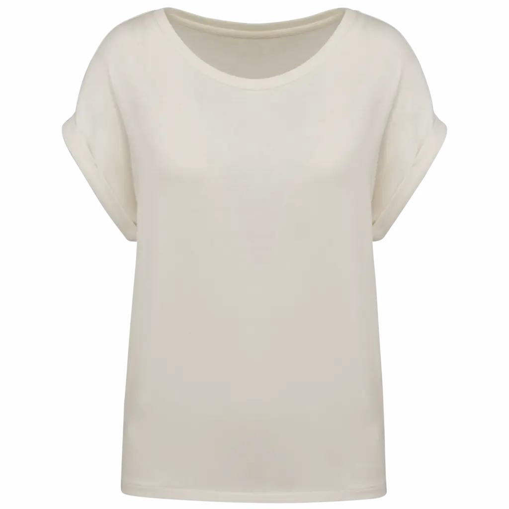 Ecologisch dames t-shirt met mouwen met omslag, ivory — productfoto 7