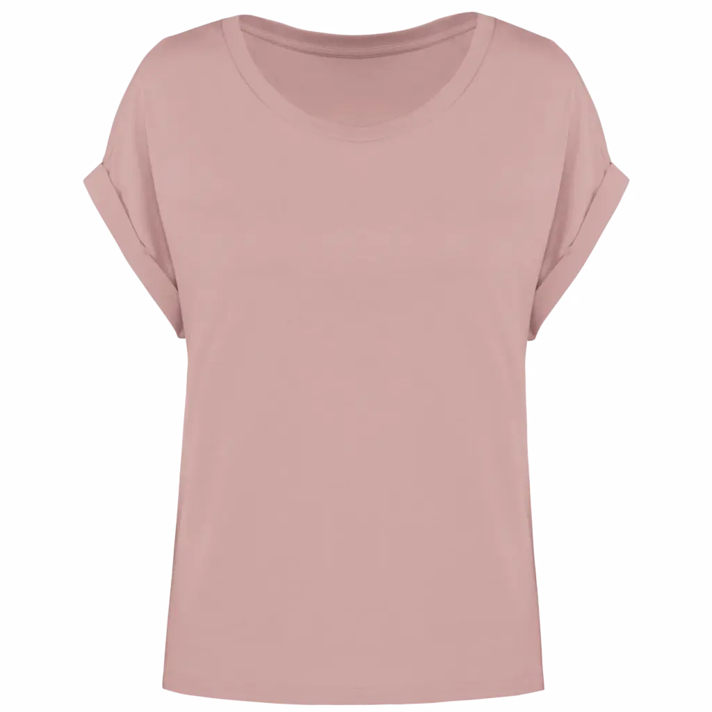 Ecologisch dames t-shirt met mouwen met omslag, petal rose — productfoto 8