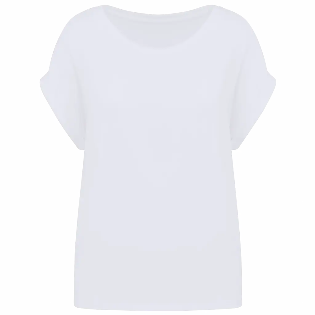Ecologisch dames t-shirt met mouwen met omslag, white — productfoto 9