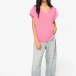 Ecologisch baggy dames T-shirt V-hals — productfoto 2