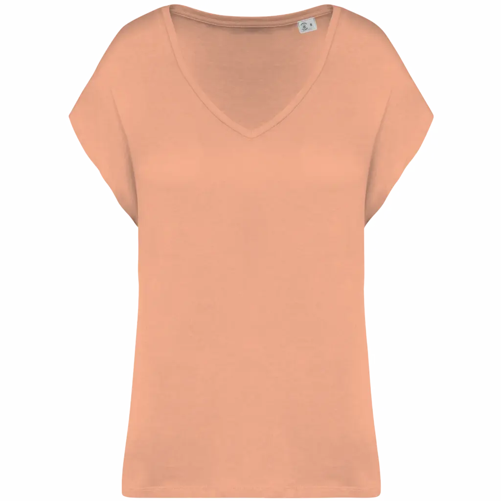Ecologisch baggy dames T-shirt V-hals, apricot — productfoto 6