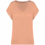 Ecologisch baggy dames T-shirt V-hals, apricot — productfoto 6