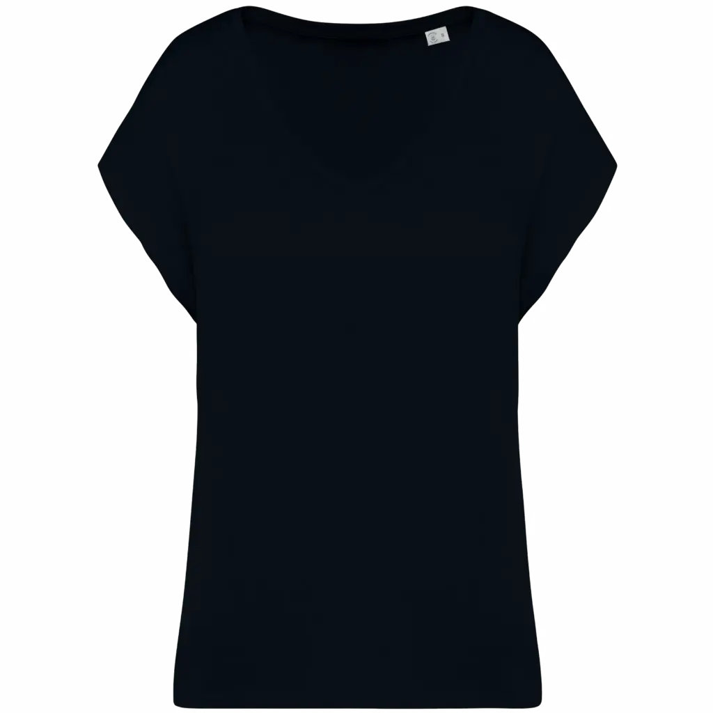 Ecologisch baggy dames T-shirt V-hals, black — productfoto 7