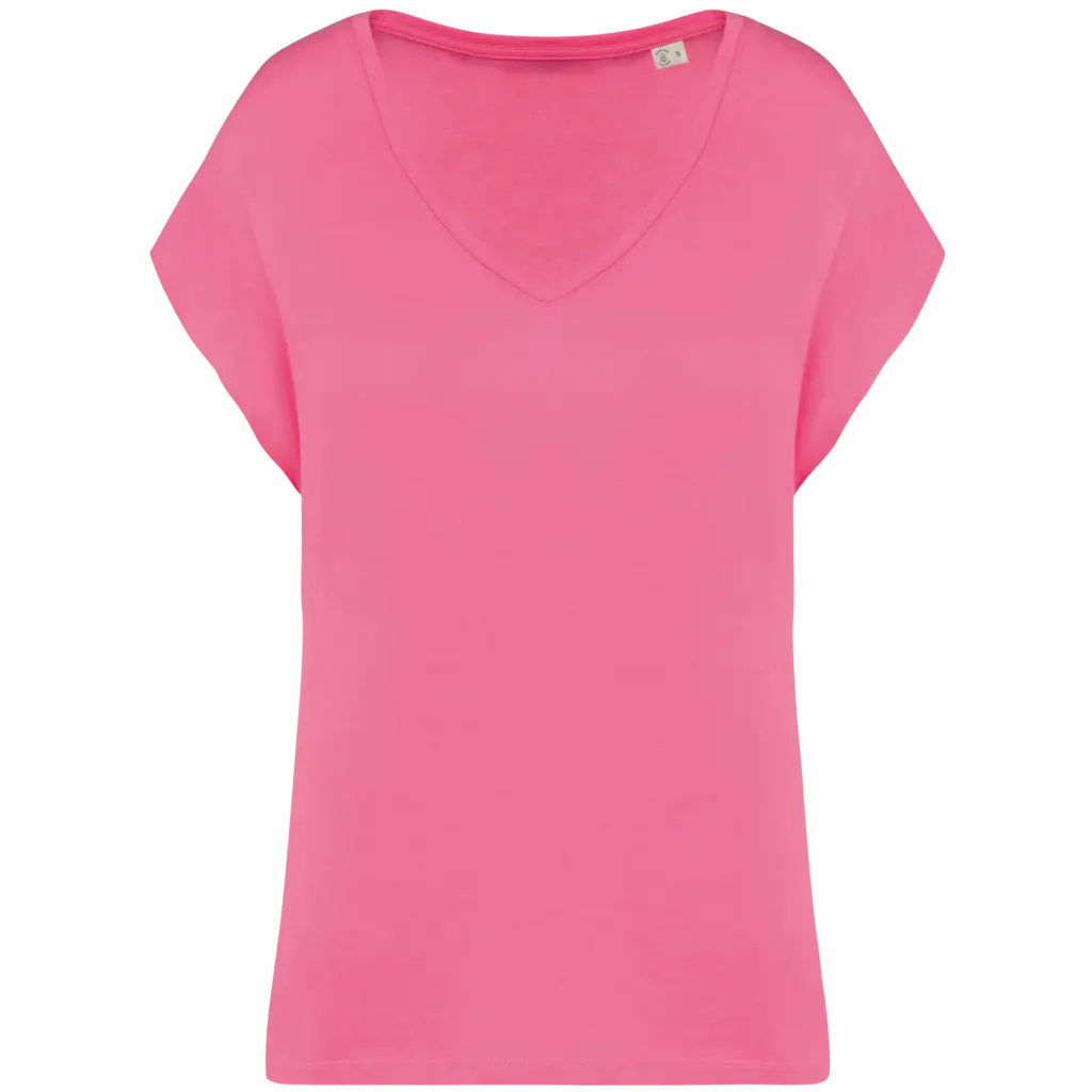 Ecologisch baggy dames T-shirt V-hals, candy rose — productfoto 8