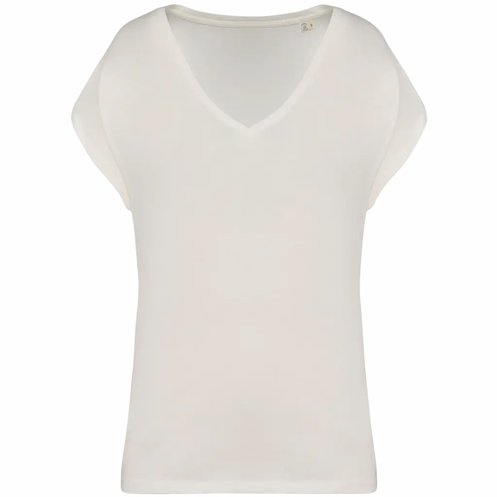 Ecologisch baggy dames T-shirt V-hals, ivory — productfoto 9