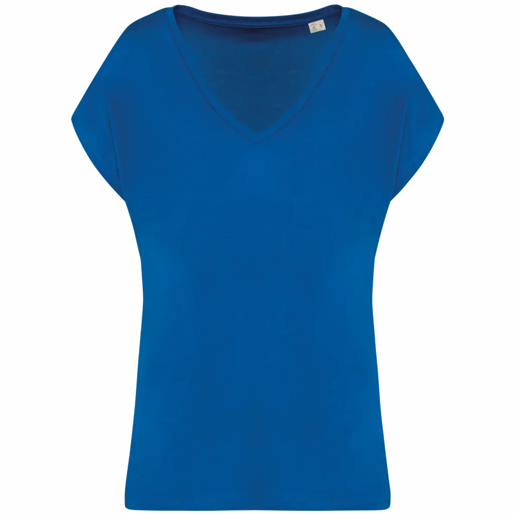Ecologisch baggy dames T-shirt V-hals, sea blue — productfoto 10