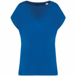 Ecologisch baggy dames T-shirt V-hals, sea blue — productfoto 10