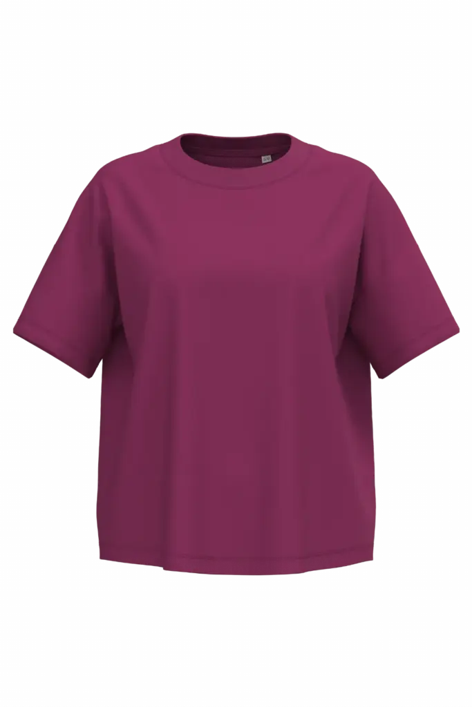 Ecologisch oversized dames T-shirt, cherry purple — productfoto 9