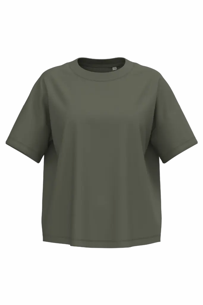 Ecologisch oversized dames T-shirt, organic khaki — productfoto 13