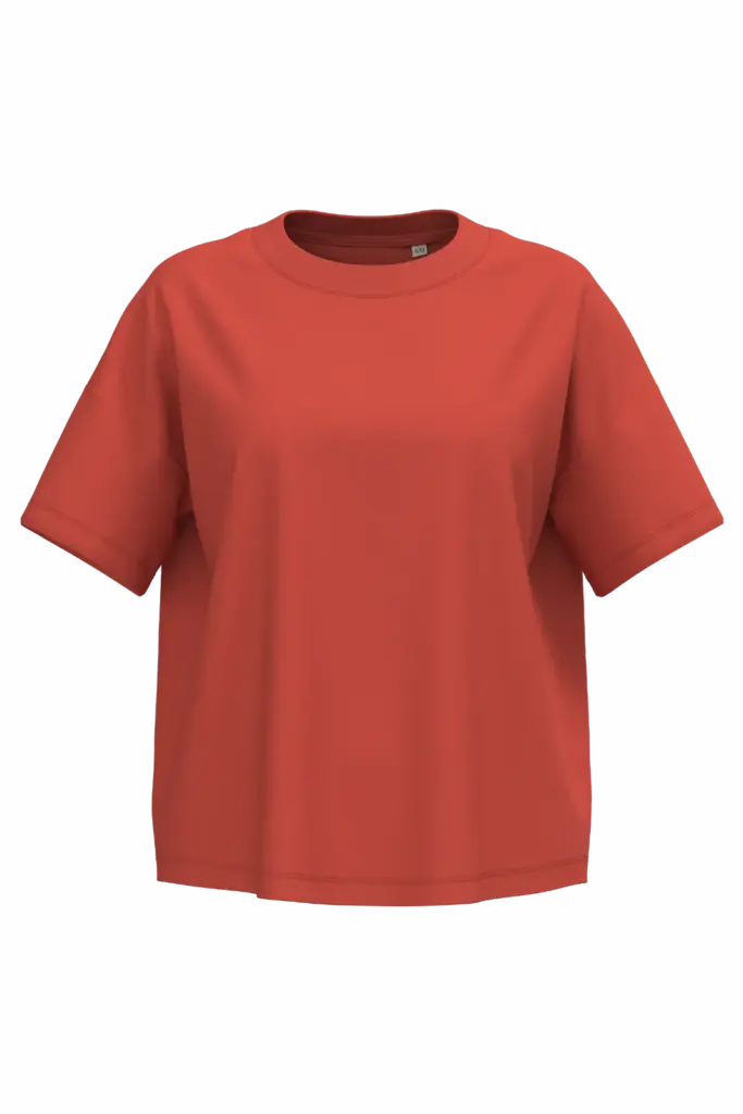 Ecologisch oversized dames T-shirt, paprika — productfoto 14