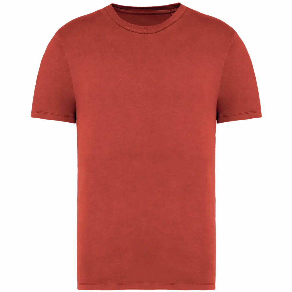 Ecologisch verwassen uniseks T-shirt, washed paprika — productfoto 10