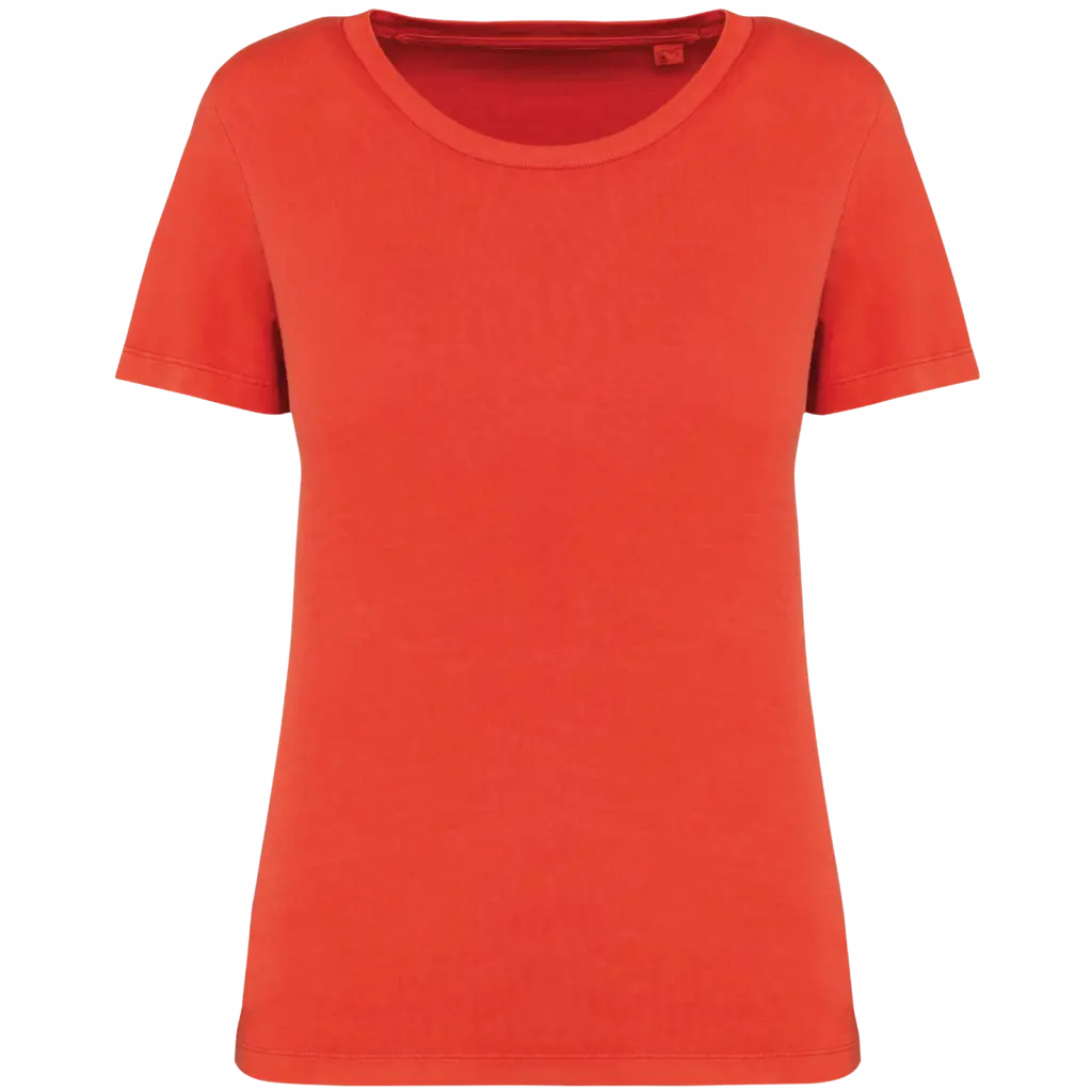 Ecologisch verwassen dames T-shirt, washed paprika — productfoto 9