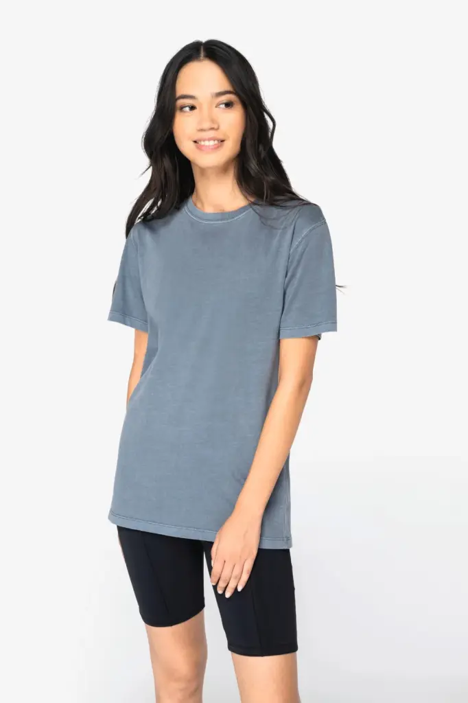 Ecologisch verwassen T-shirt ronde hals korte mouwen