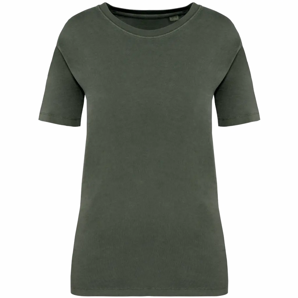 Ecologisch verwassen T-shirt ronde hals korte mouwen, washed organic khaki — productfoto 7