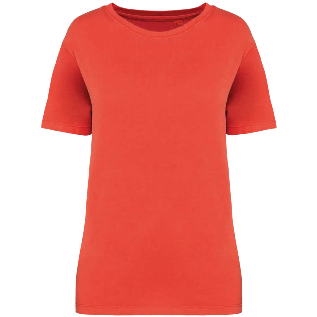 Ecologisch verwassen T-shirt ronde hals korte mouwen, washed paprika — productfoto 8