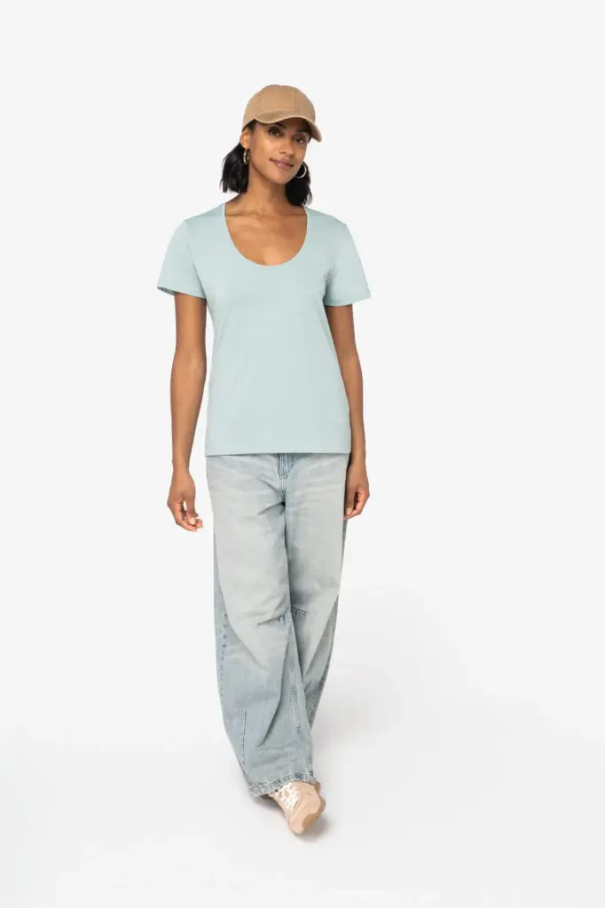 NS329-1_2025 - Hidalgo-werbeartikel Ecologisch slub dames T-shirt — productfoto 2