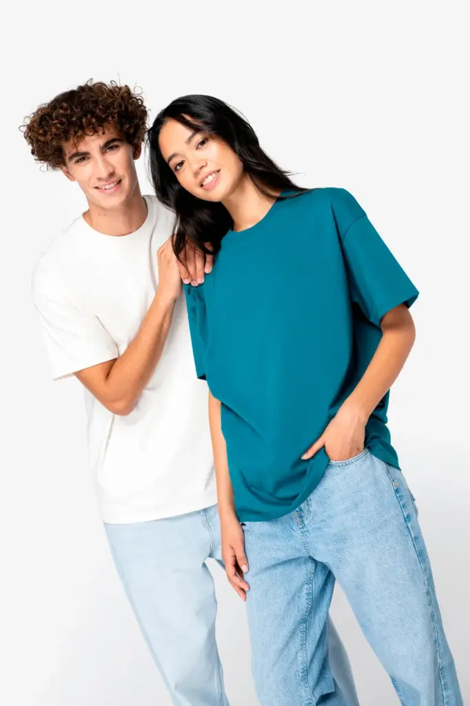 Ecologisch uniseks T-shirt met afhangende schouders