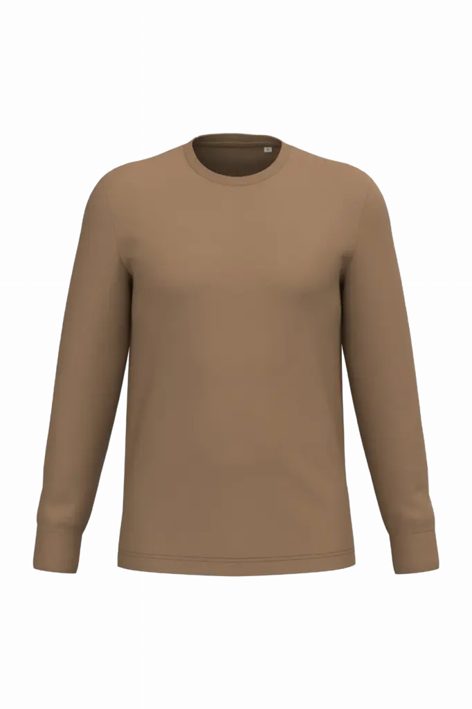 Ecologisch uniseks T-shirt met lange mouwen, dark camel — productfoto 7