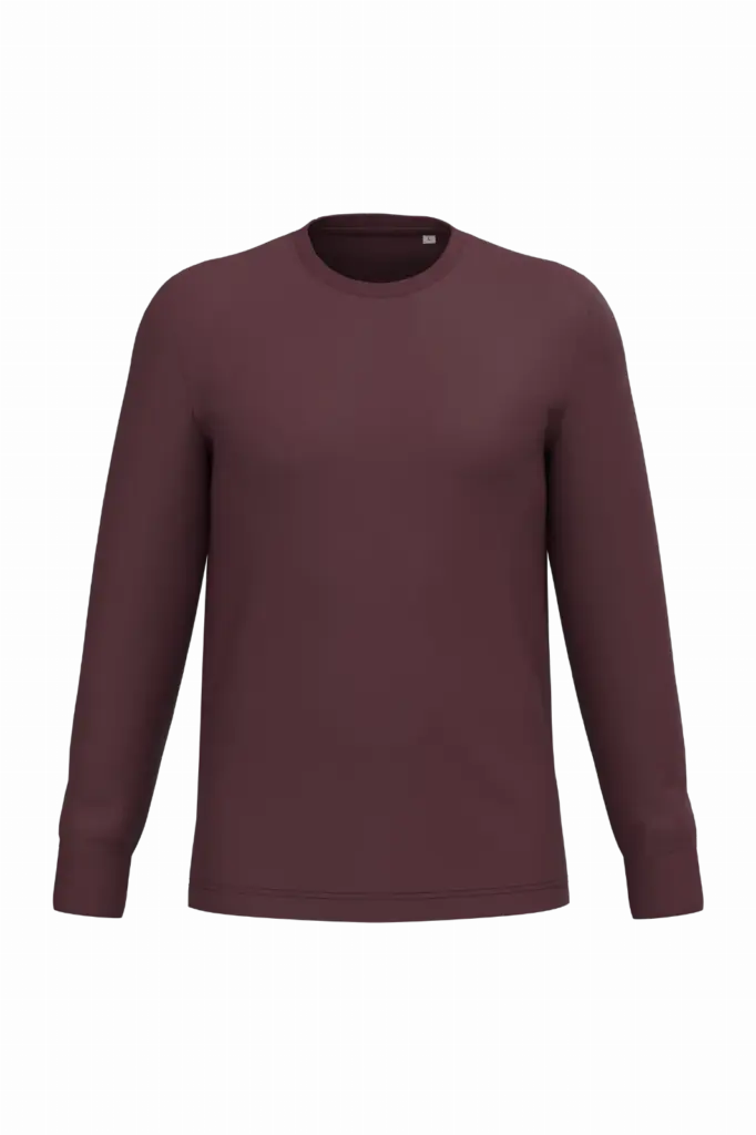 Ecologisch uniseks T-shirt met lange mouwen, dark cherry — productfoto 8