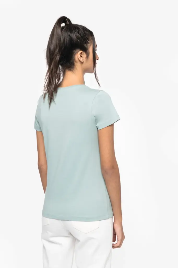 NS334-3_2023 - Hidalgo-werbeartikel Ecologisch dames T-shirt met V-hals — productfoto 3