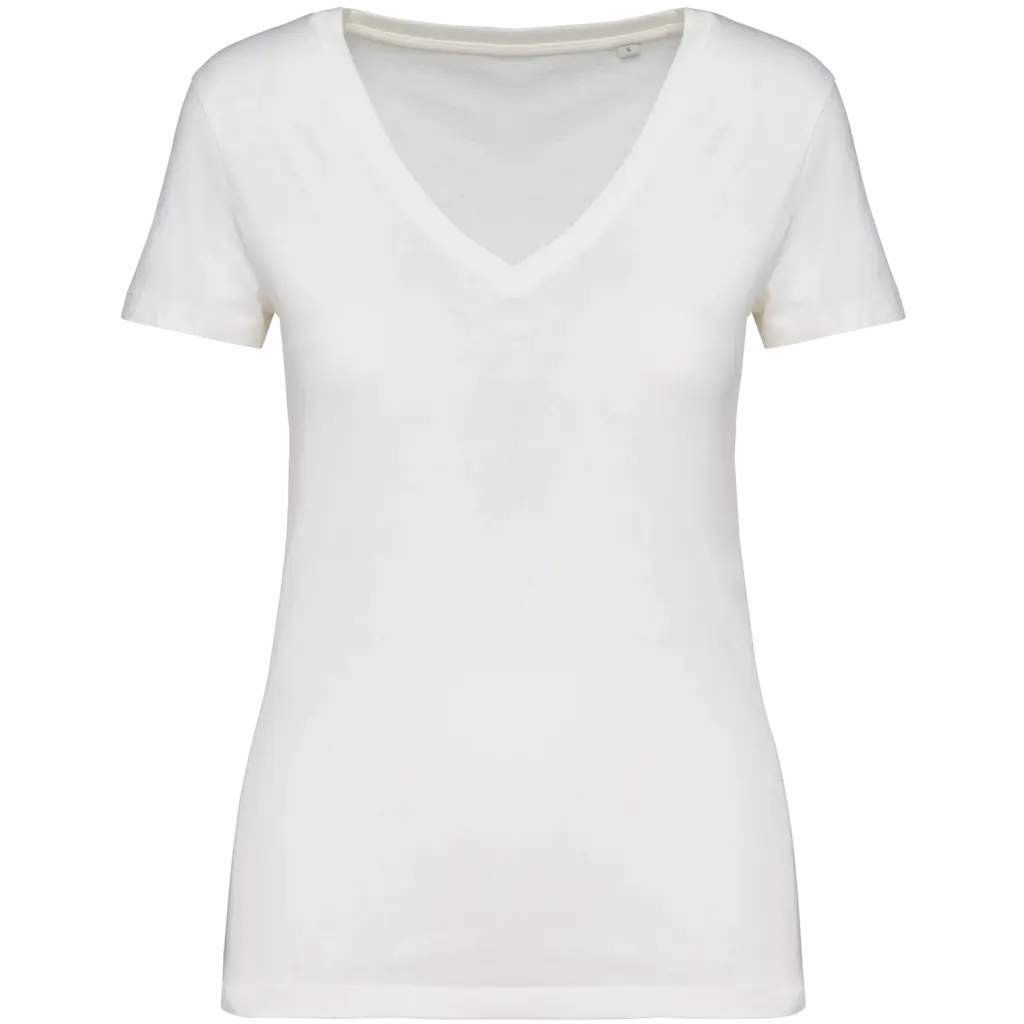 PS_NS334_WHITE - Hidalgo-werbeartikel Ecologisch dames T-shirt met V-hals, white — productfoto 9