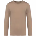 Ecologisch verwassen uniseks T-shirt lange mouwen, washed cream coffee — productfoto 6