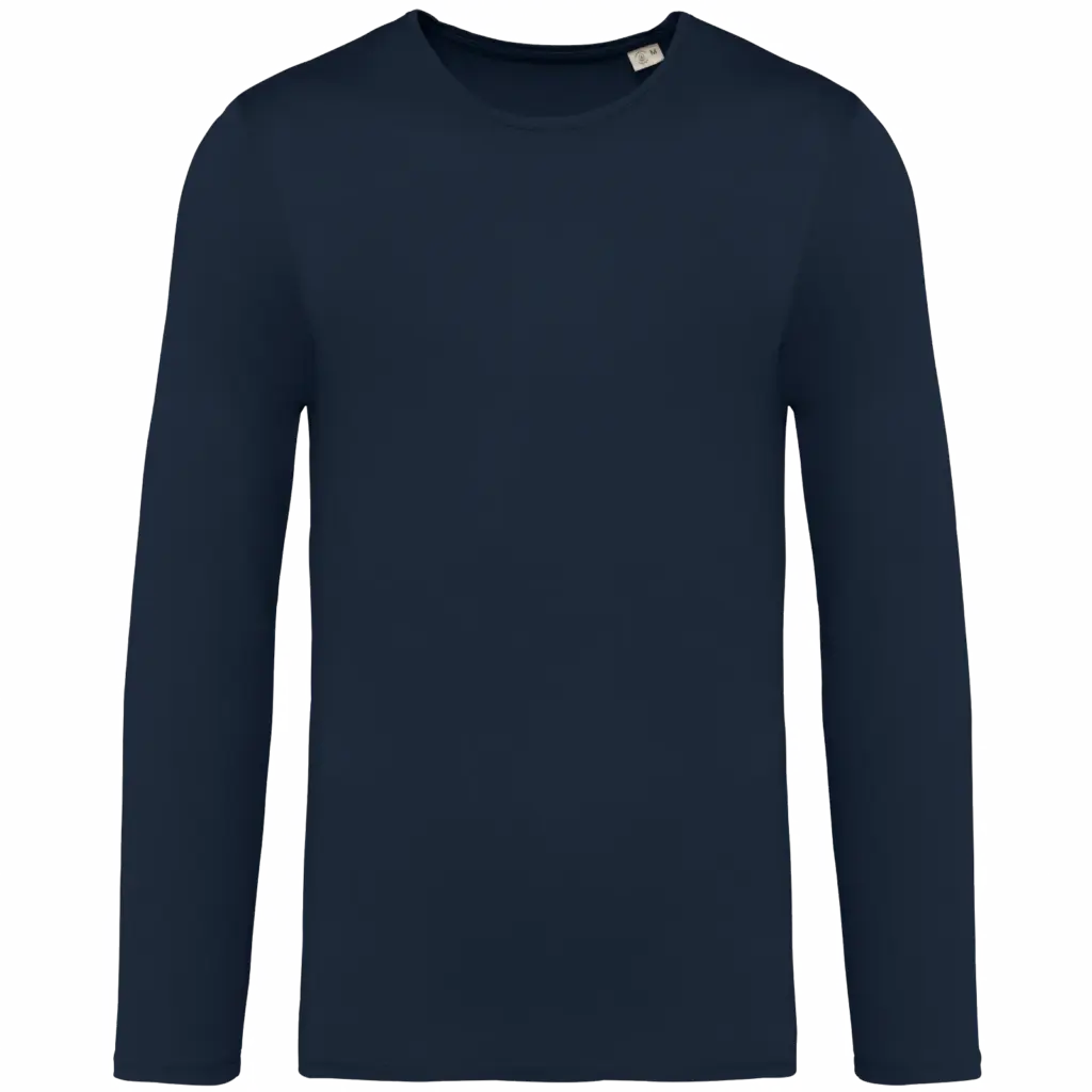 Ecologisch verwassen uniseks T-shirt lange mouwen, washed navy blue — productfoto 7