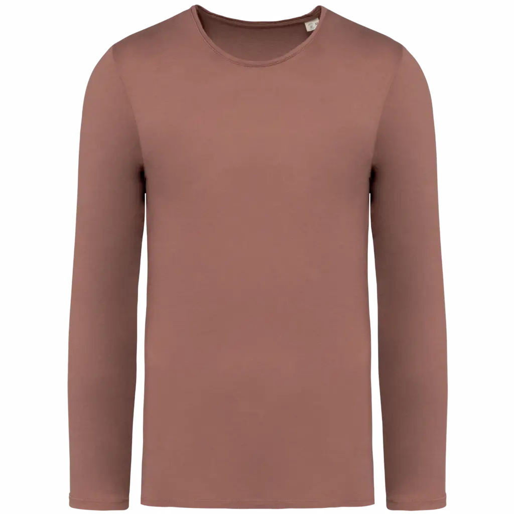 Ecologisch verwassen uniseks T-shirt lange mouwen, washed sienna — productfoto 8
