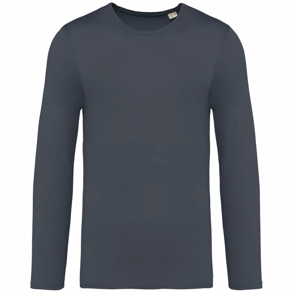 Ecologisch verwassen uniseks T-shirt lange mouwen, washed slate — productfoto 9