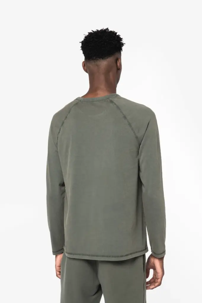 Ecologisch heren T-shirt met lange raglanmouwen — productfoto 3