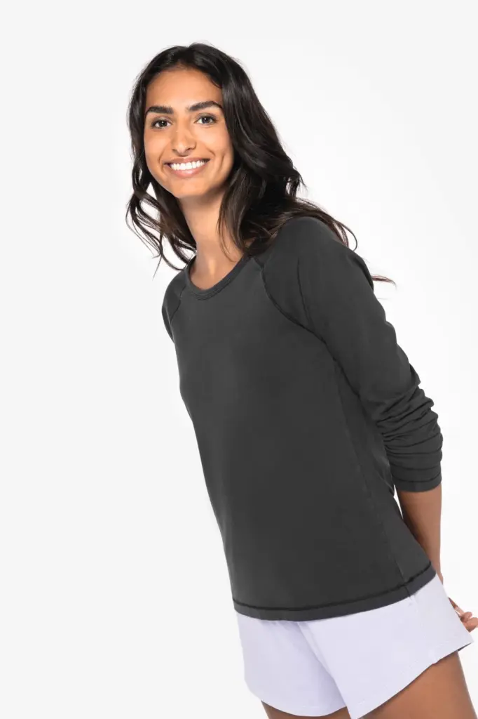 Ecologisch dames T-shirt met lange raglanmouwen