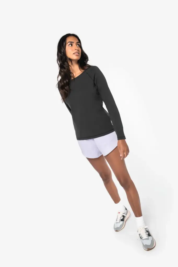 Ecologisch dames T-shirt met lange raglanmouwen — productfoto 2