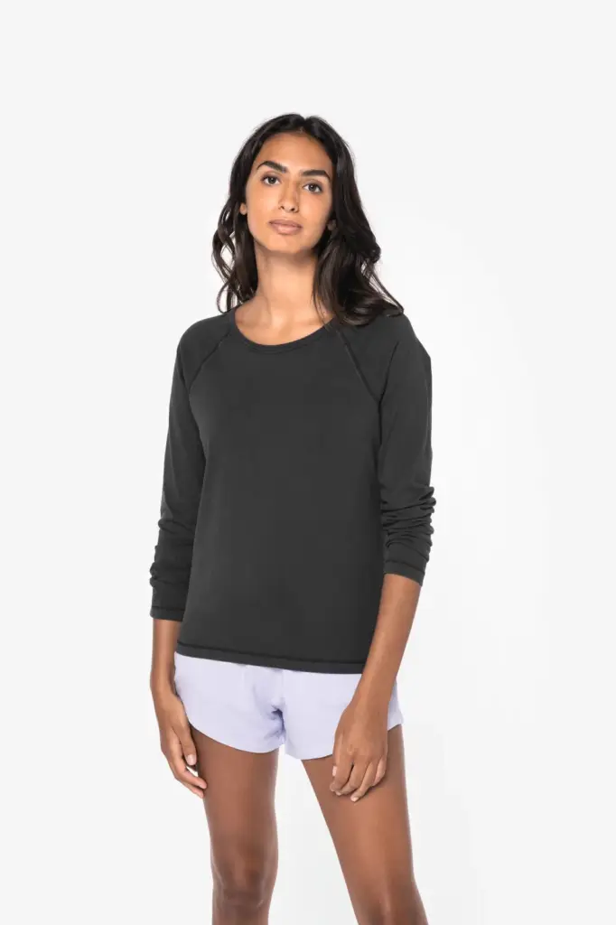 Ecologisch dames T-shirt met lange raglanmouwen — productfoto 3