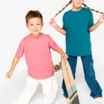 Ecologisch kinder T-shirt met afhangende schouders — productfoto 3