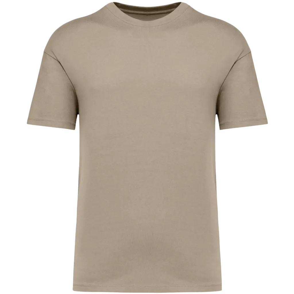 Ecologisch kinder T-shirt met afhangende schouders, wet sand — productfoto 12