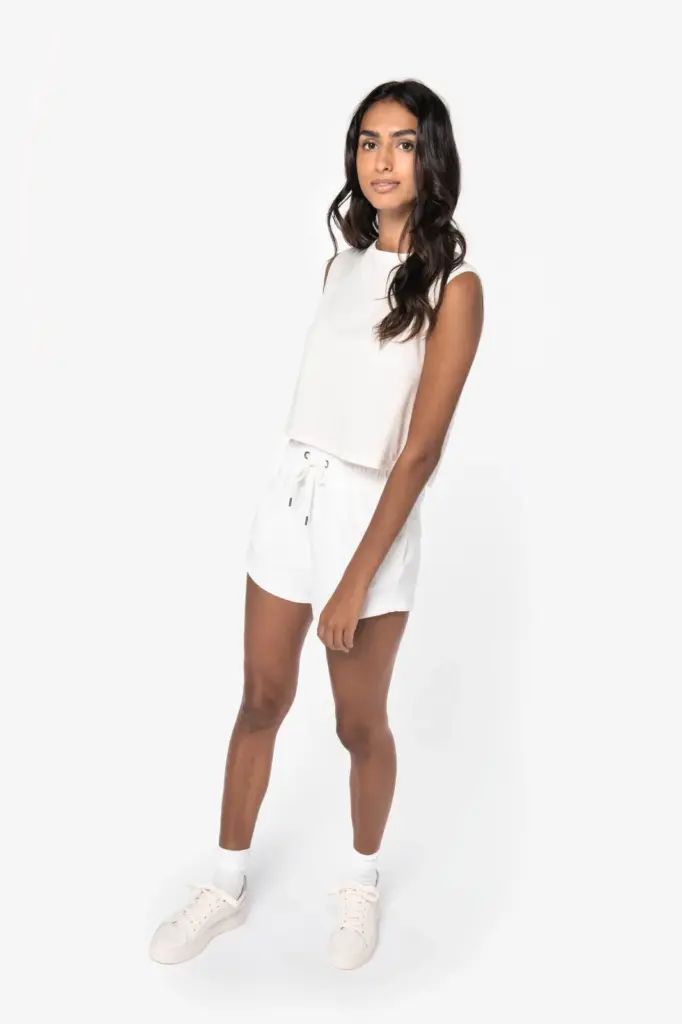NS342-1_2023 - Hidalgo-werbeartikel Ecologisch cropped mouwloos dames-T-shirt — productfoto 2